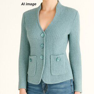 St. John Teal Button-Up Cardigan